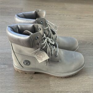 Gray timberland boots *never worn* with silver trim
